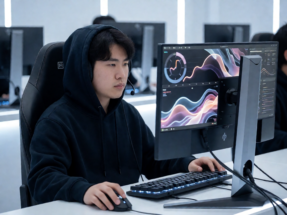 电竞赛事现场,选手与舞台灯光